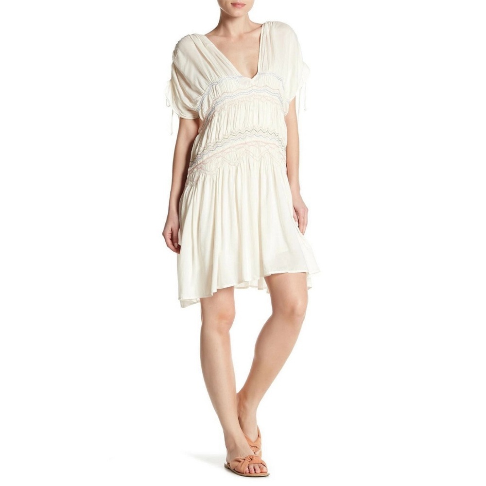 Women's Cream V-Neck Short Summer Dress